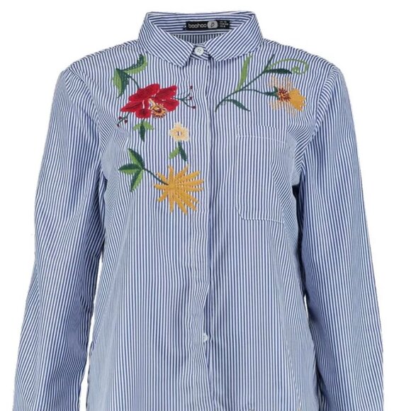 Boohoo Striped Embroidered Floral Dress - Picture 7 of 8